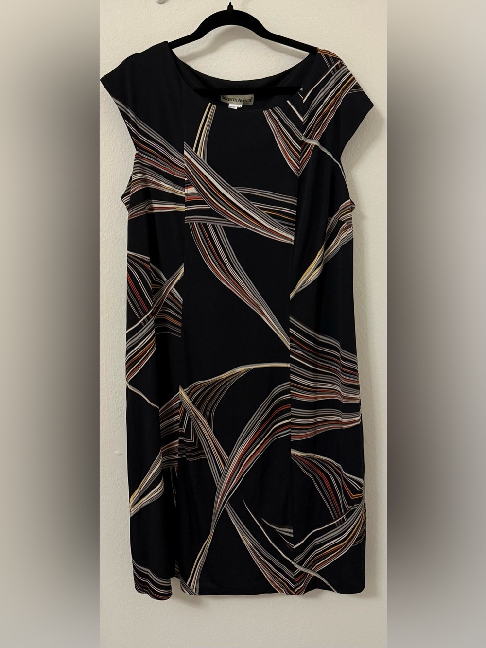 Seventh Avenue Plus Sz 1X Black Abstract Stripe Shift Dress Stretch-made in USA